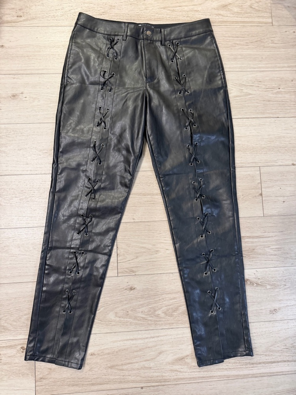 ASOS Black Faux Leather Lace-Up Skinny Jeans